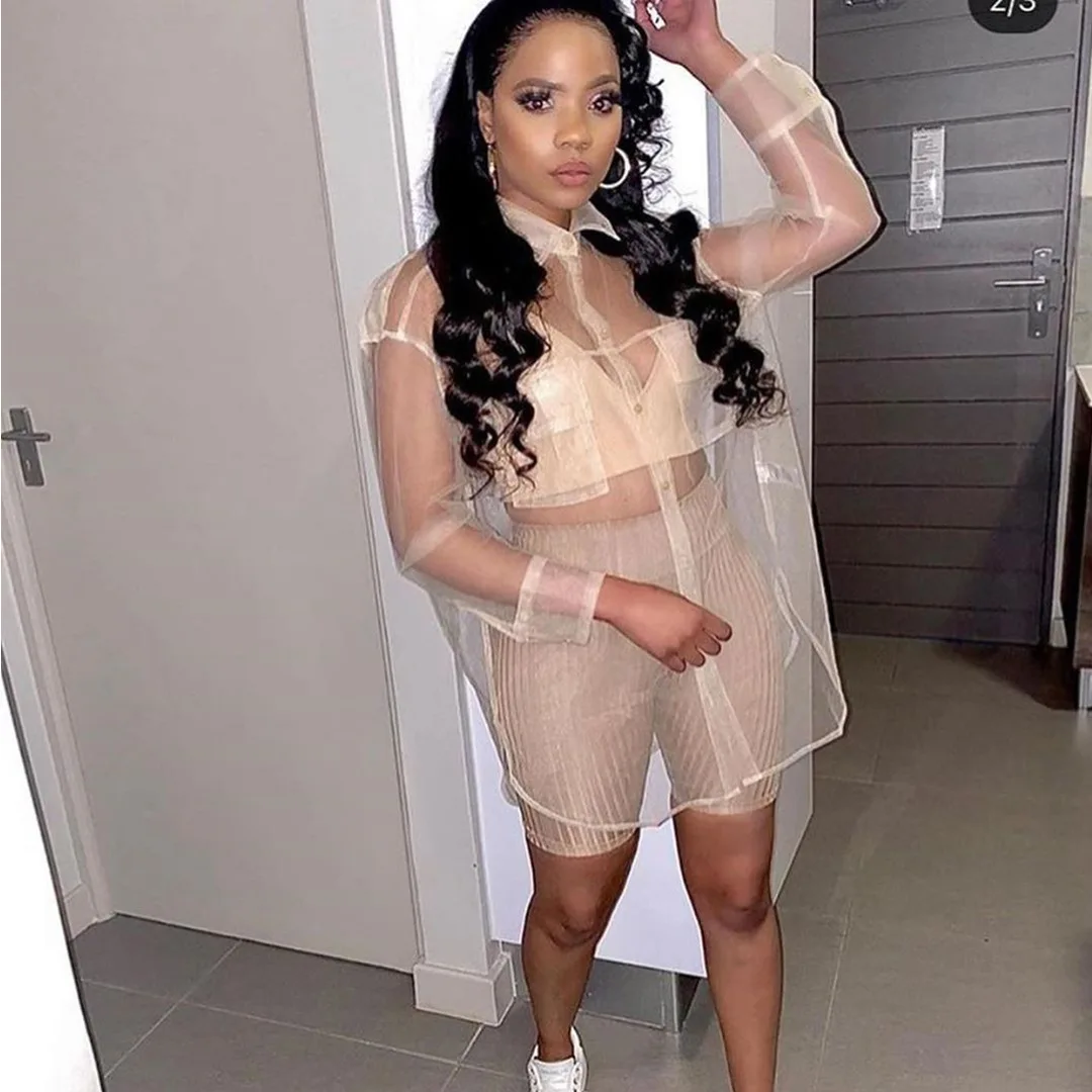 Xuqing Wholesale new fashion organza pocket see through blouses oversize tops summer shirts for women