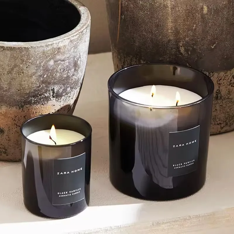 Luxury Frosted Matte Black Glass Candle Jars Container With Meta Lid Bamboo Wood Cork Lid 8oz 10oz 12oz 16oz