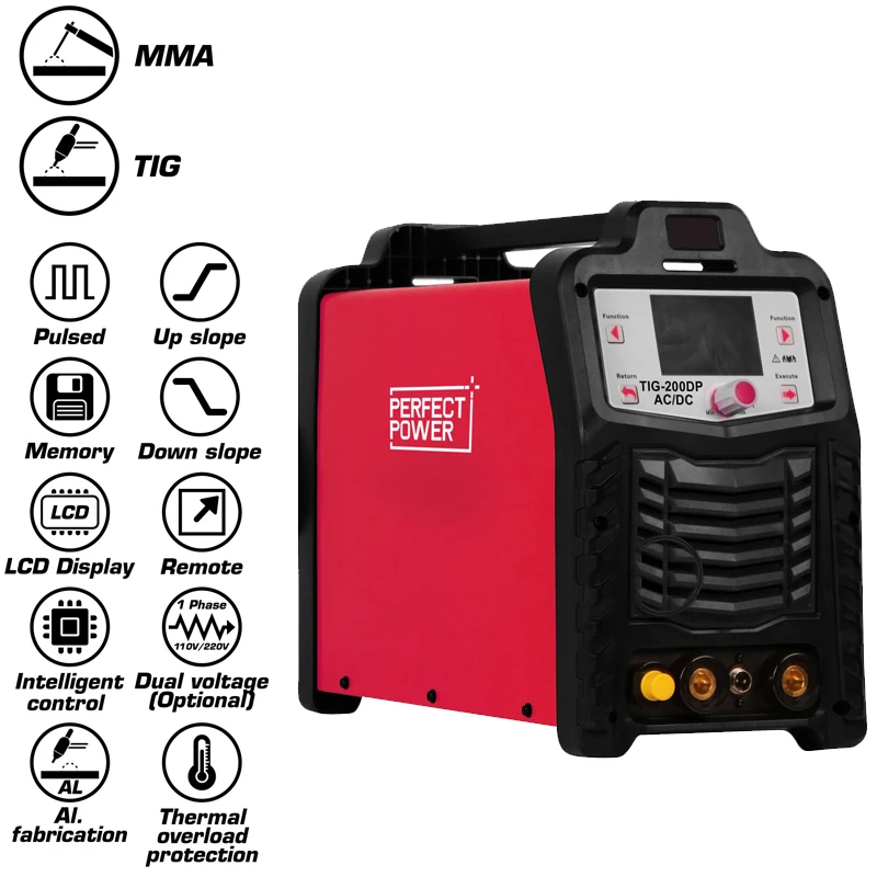 IGBT Inverter DC Pulse TIG Welder MMA ARC Welding Machine for Aluminium Stainless Steel Single Phase AC 220V 200 Amp Carbon Max
