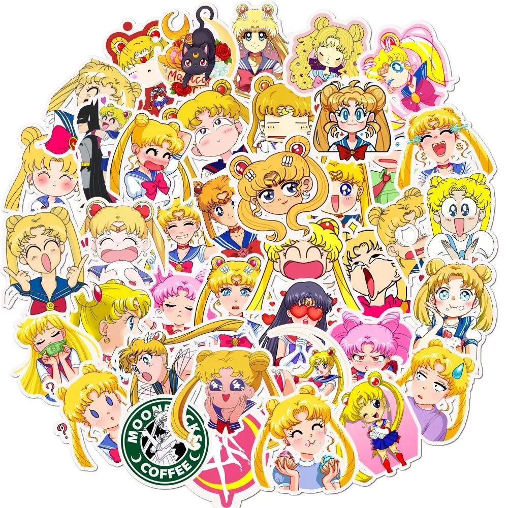 Sailor Moon Stickers,50PCS Anime Girl Stickers for Teens Classic Japanese Cartoon Waterproof Vinyl Laptop Stickers