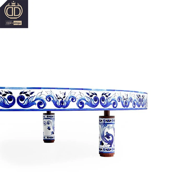 blue and white porcelain pattern coffee table set modern luxury round coffee table for living room