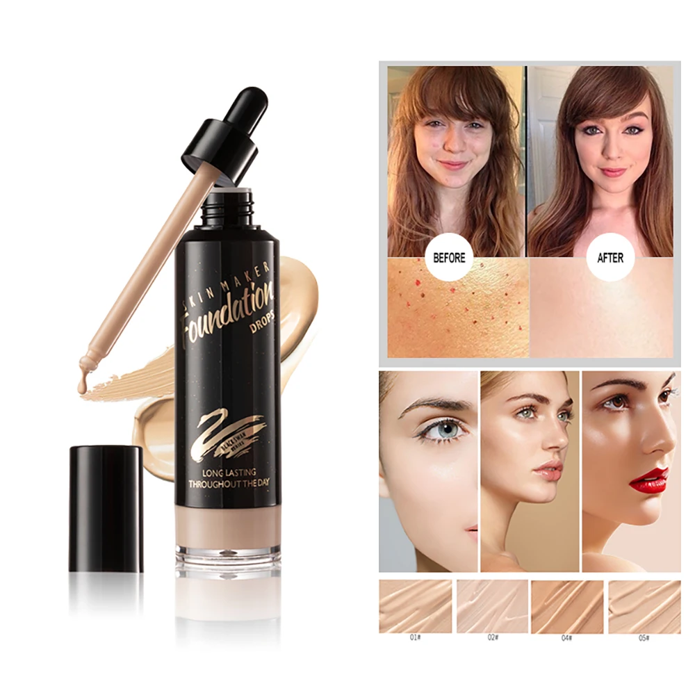 Menow skin maker liquid foundation drops shine controlling pores blurring face brightening cream waterproof natural concealer