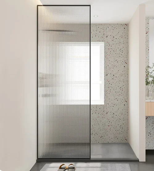 One Fixed Glass Door Tempered Glass Shower Screen Black Stainless Steel Frame Shower Screen