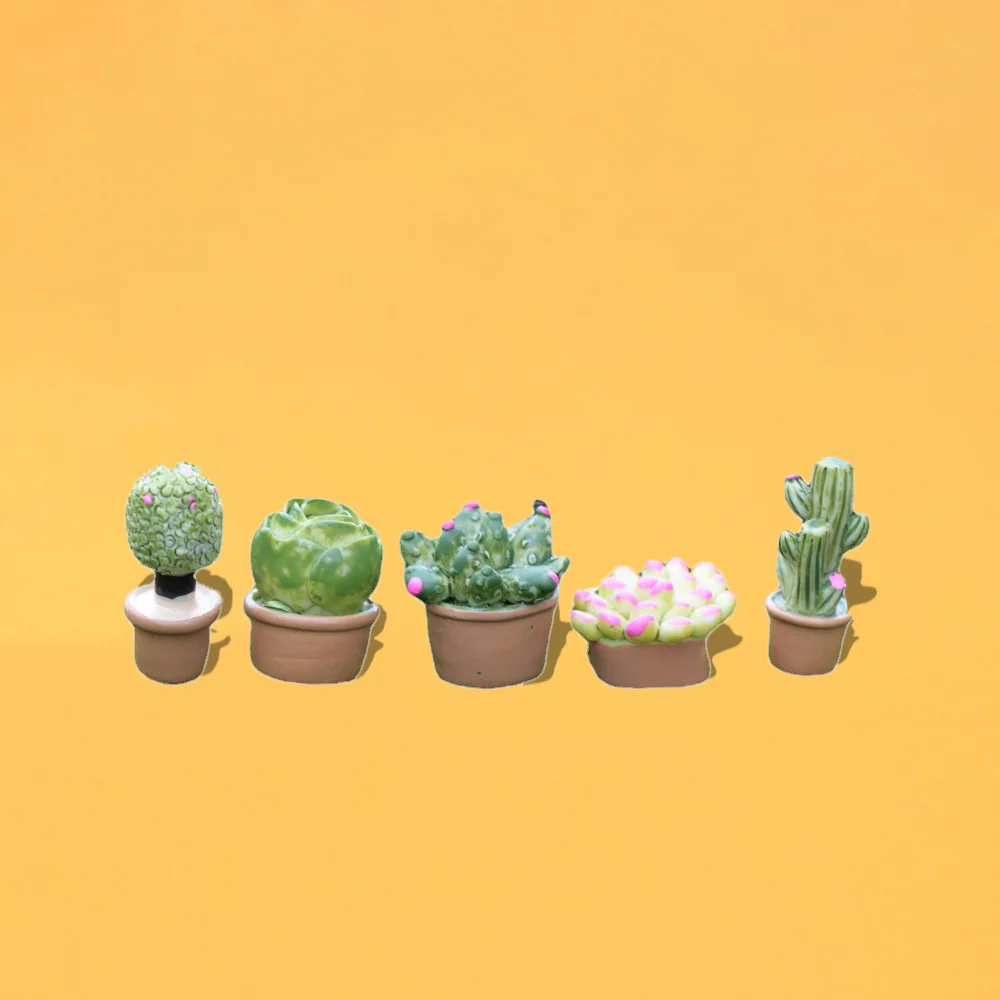 5 styles Mini Cactus Succulents Potted Bonsai Arificial Green Plants Resin Craft Doll House Decoraion Terrarium Miniatures