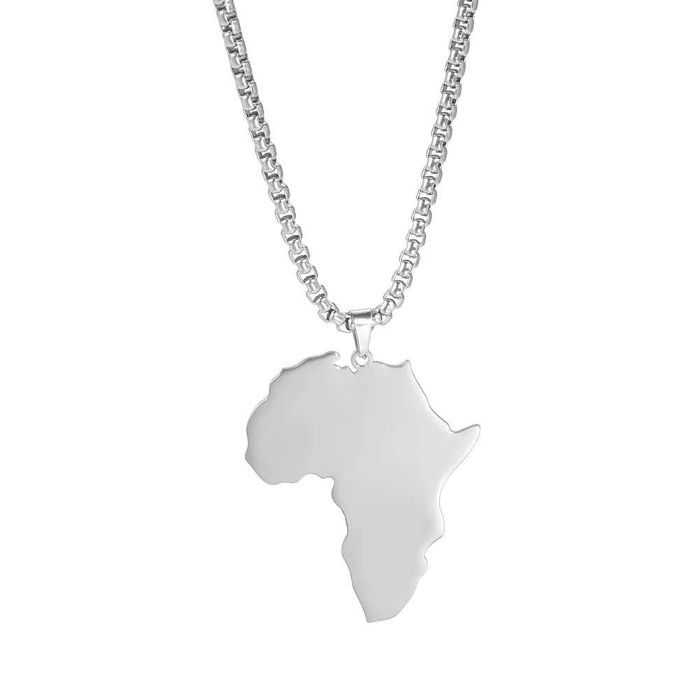 Africa Motherland Memory Jewelry Stainless Steel Cutting Shape Hip Hop Africa Map Pendant Necklace For Men