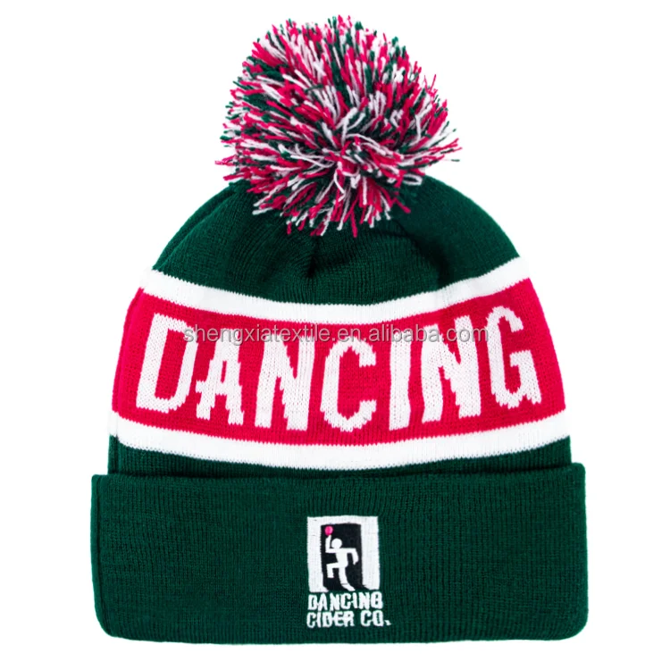 winter warm ski hat toque knit bobble hat acrylic jacquard custom pom pom beanie with embroidery logo
