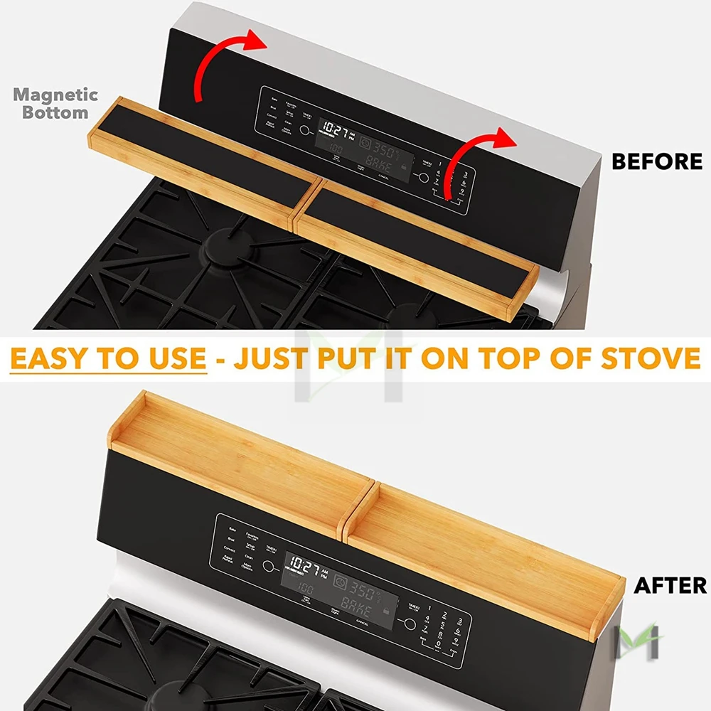 Bamboo Stove Top Magnetic Shelf for Kitchen Organization , Kitchen Organizer Over the Stove Spice Rack