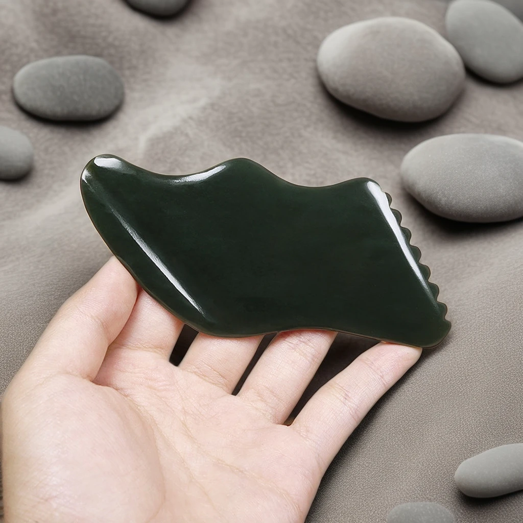 Nephrite Jade Gua Sha Massage Tool Natural Jade Stone Guasha Board for Full Body and Facial Relaxation for Face and Back