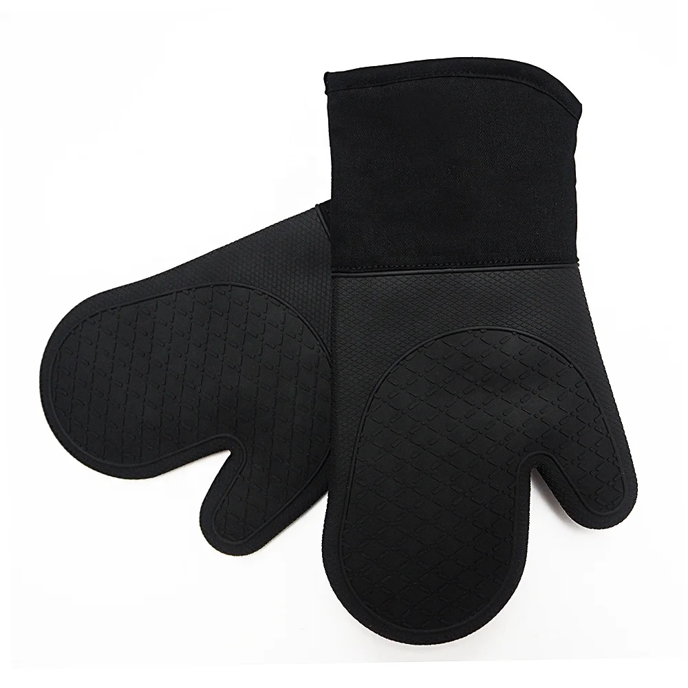 Пара черных алмазных текстурированных силиконовых нескользящих перчаток для приготовления пищи барбекю против ожогов хлопчатобумажные перчатки