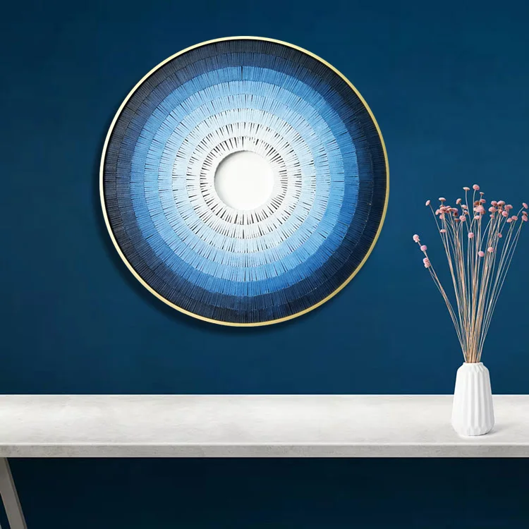 80X80CM Canvas Wall Art Blue Round Abstract Modern Home Decorative Painting Bedroom Living Room Pictures Office