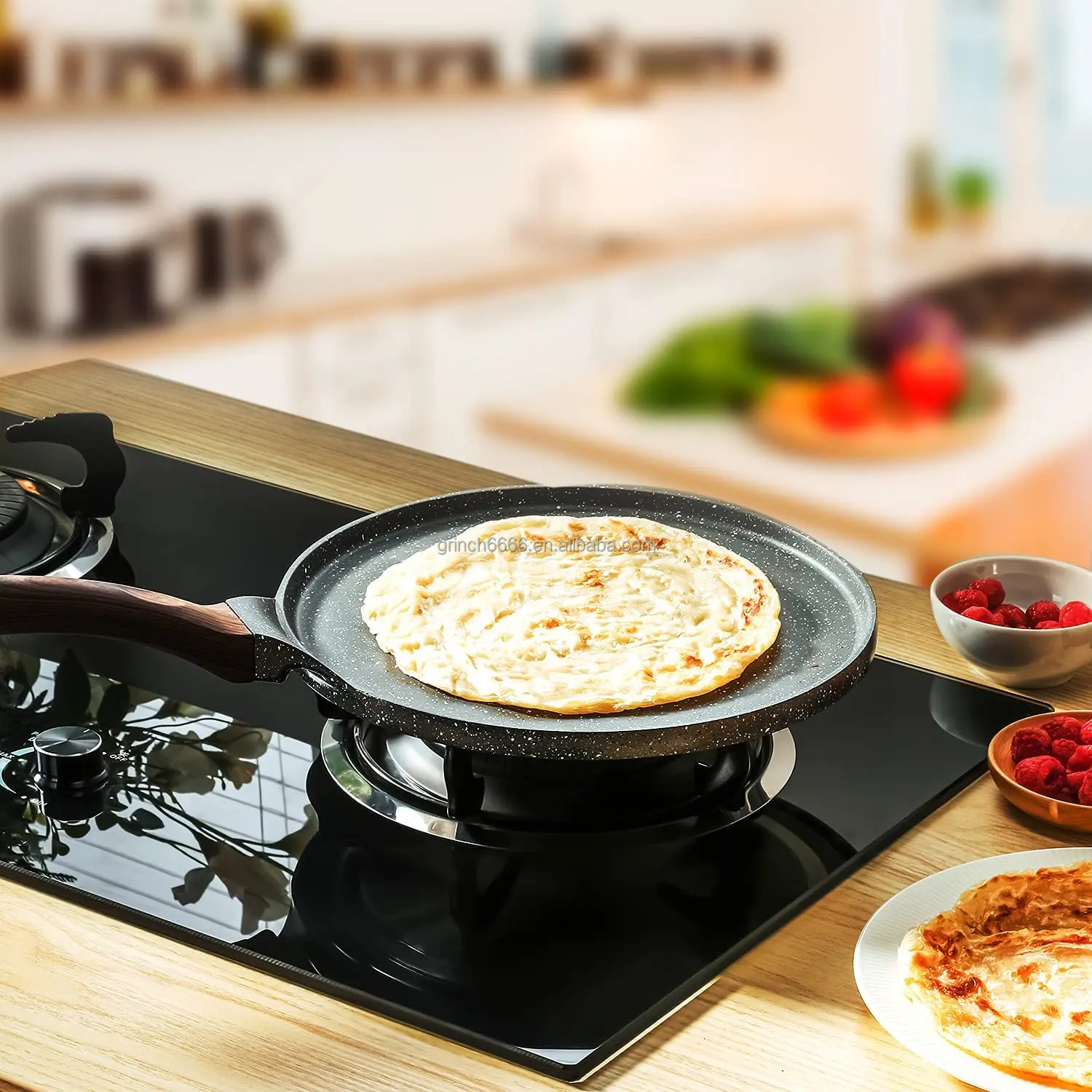 2022 Non stick Crepe Pan Swiss Granite Coating Dosa Pan Pancake Flat Skillet Tawa Griddle 10 Inch with Stay-Cool Handle
