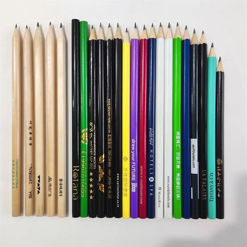 Hotel Guestroom Logo Brand Printed Black Wooden Pencil OEM