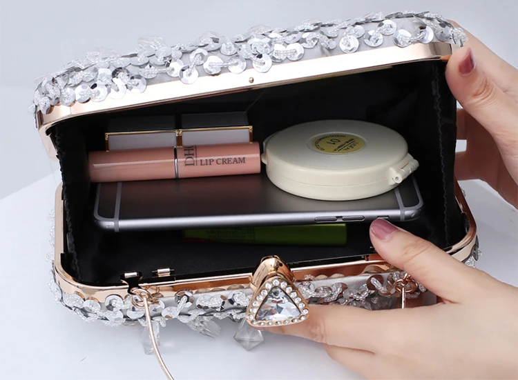Various Colors Custom Logo Crystal Evening Bag Clutch Golden Evening Clutch Women Bags Wedding Shiny Handbag