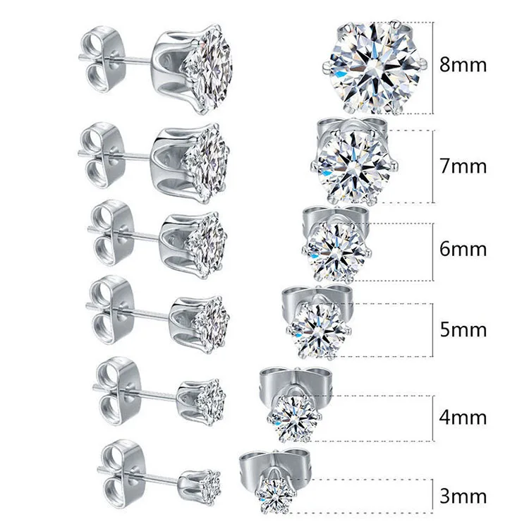 Fashion jewelry 316l surgical steel arete ear piercing helix earings hypoallergenic cubic zirconia ear rings cz stud earrings