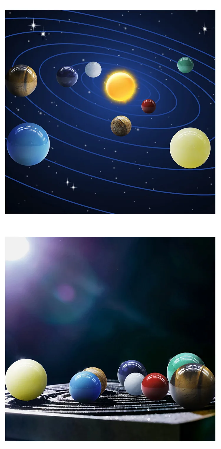 circular gemstone crystal ball stand logo ore jade crystal solar system 8 planets globe universe galaxy planets stone set