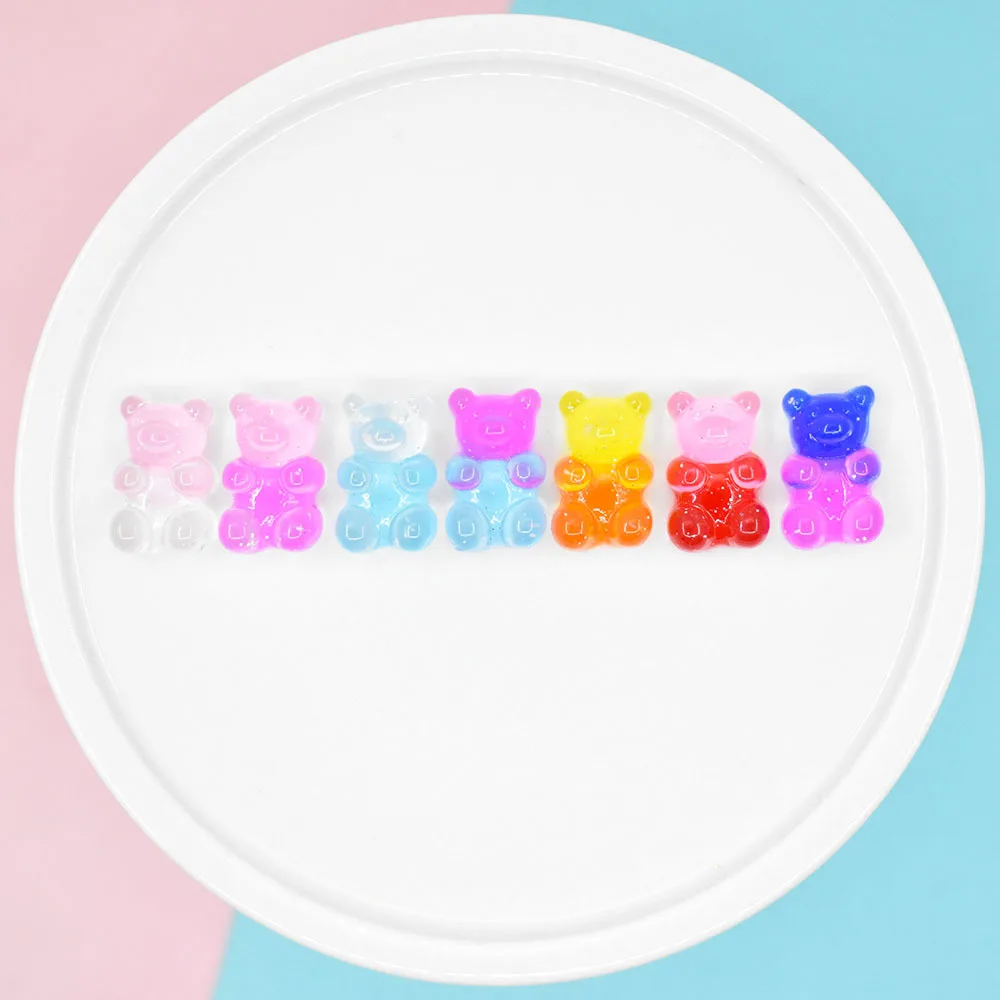 Cute Mini Candy Resin Gradient Bear Gummy Candy Resin Charms For Slime Filler Doll Craft Phone Case Hairclip Keychain