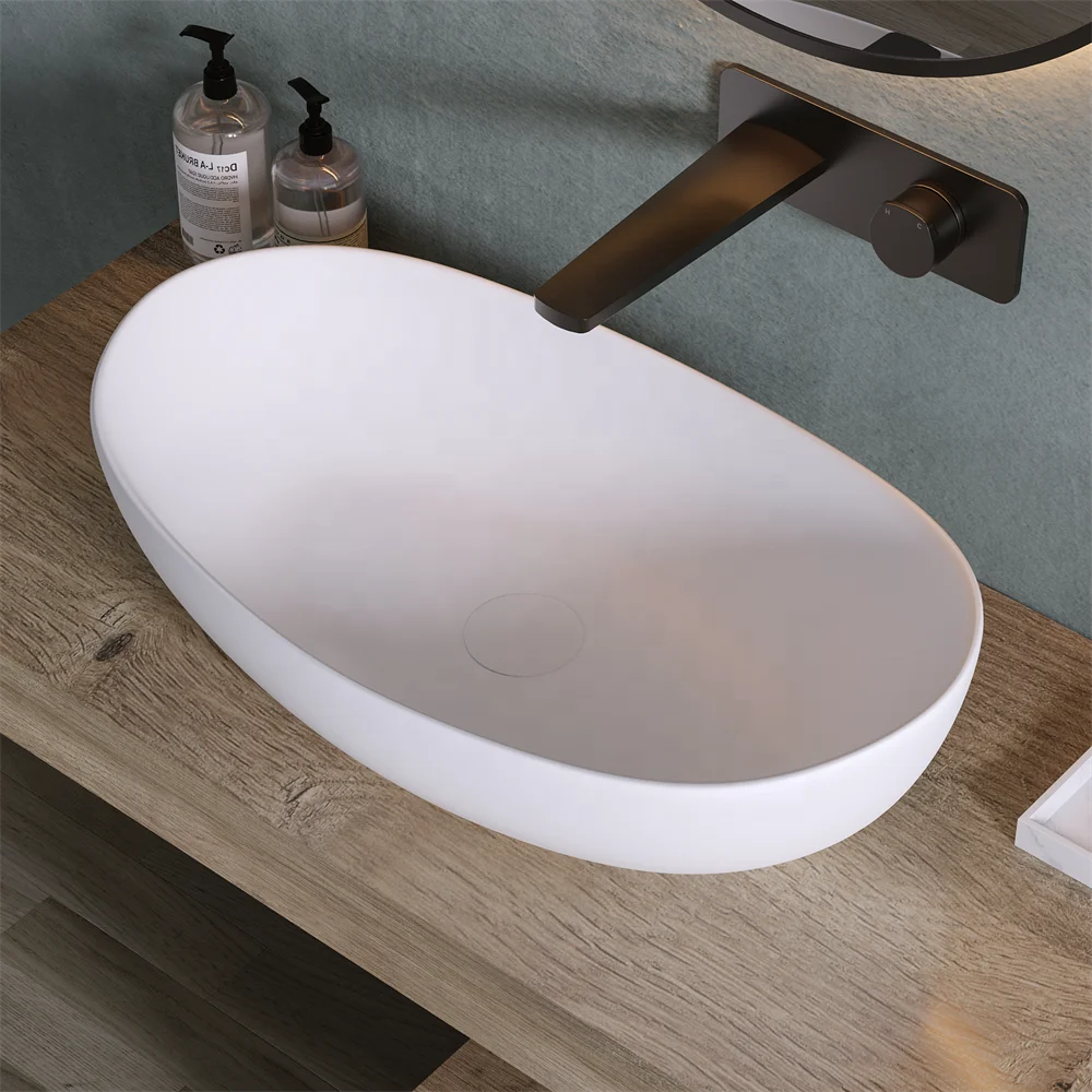 Surface-mounted washbasin be installed on wood base furniture No overflow.