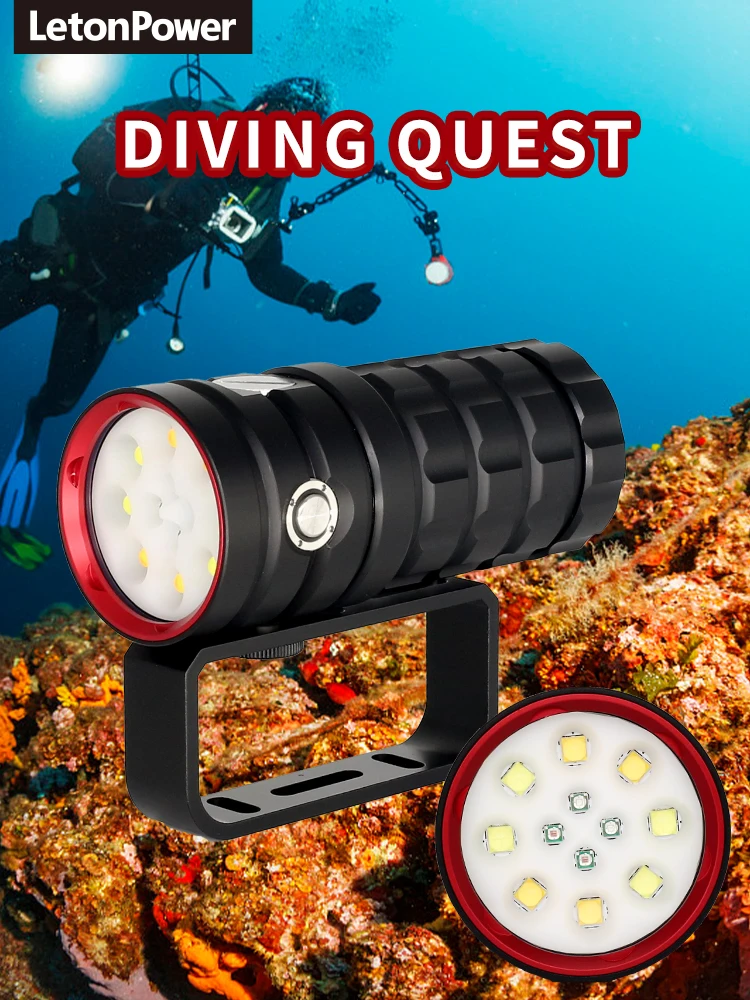 13000 lumens Scuba Diving Torch 120M diving depth Led Flashlight Portable Powerful Type-C  Charging  diving flashlight