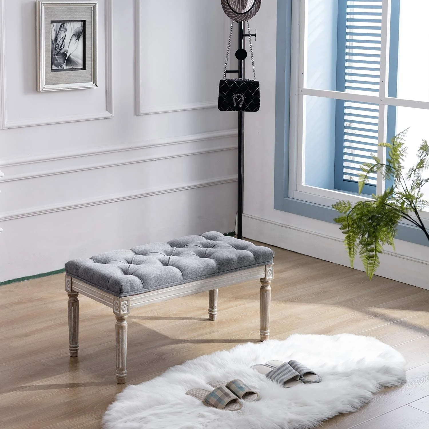 Home Stool Ottoman Upholstered Modern Bed Shoe Solid Wood Living Room Bedroom Seating coffee table Wooden Long Bench Chair