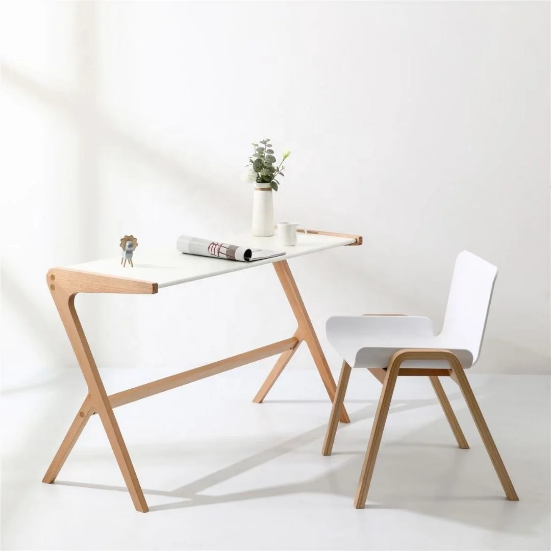 Bulk Top Quality Commercial Furniture Modern Minimalist MDF top Solid Wood Study White Home Office Desk