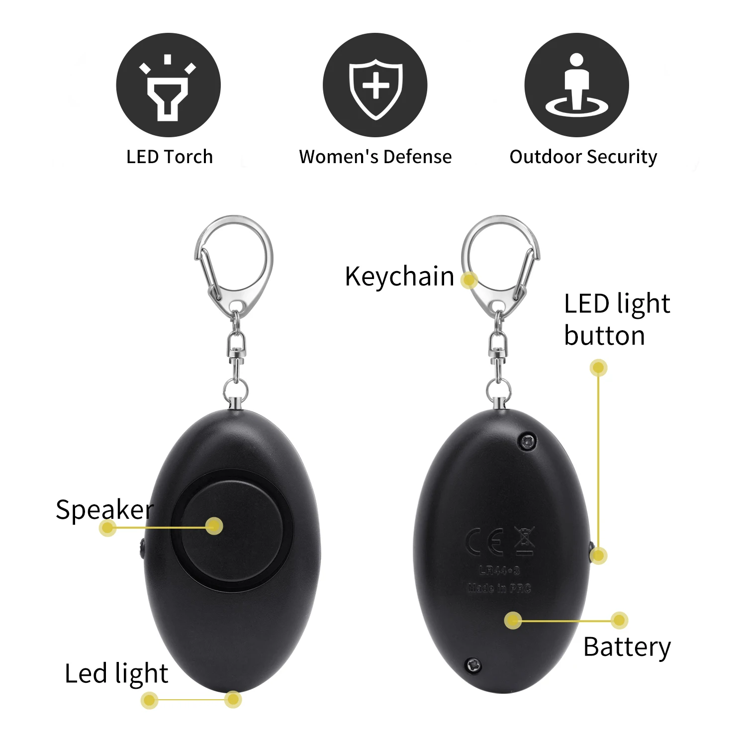 Anti Attack Self Defense Personal Alarm Keychain for Women 125 dB Security Panic Button Siren with LED Flashlight