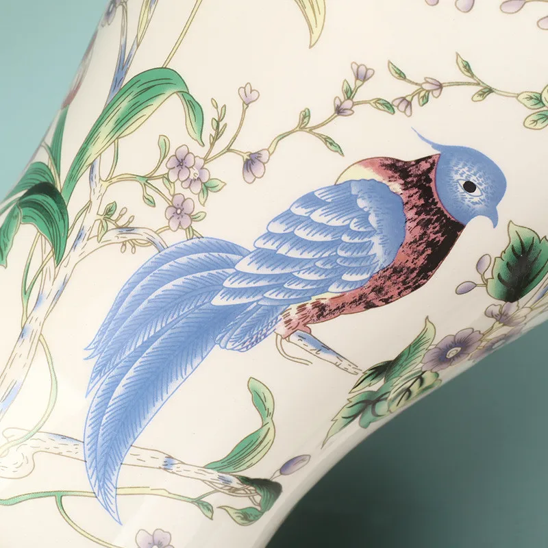 Домашний прикроватный фарфоровый светильник в китайском стиле с изображением птиц Керамические настольные лампы абажуром из ткани