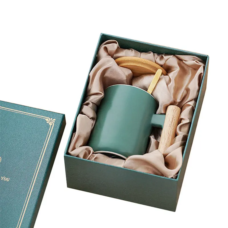 14 oz matte black grey exquisite logo unique vintage customized ceramic mugs with wooden handle bamboo lid and stir spoon