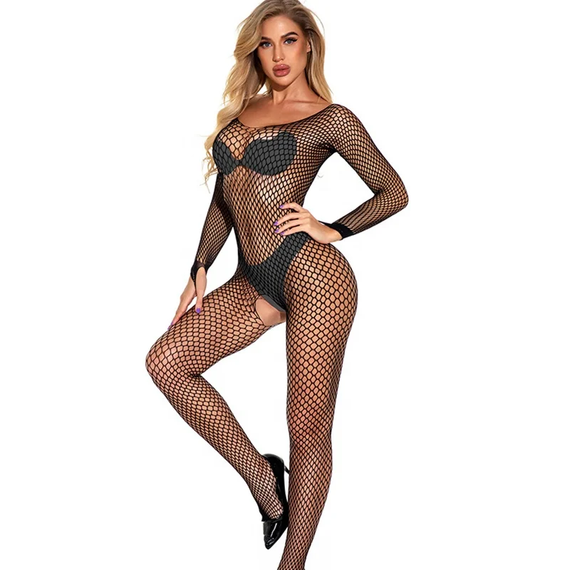 Plus Size Crotchless Sexy Tights Nightwear Women Open Crotch Lingerie Fishnet Bodystocking