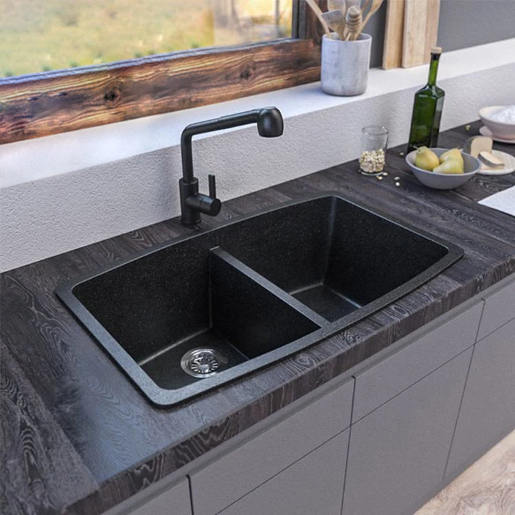 Fancy Quartz Stone Kitchen Hand Washing Basin Sink Double Bowl Basin Topmount Kitchen Sink For Kitchen