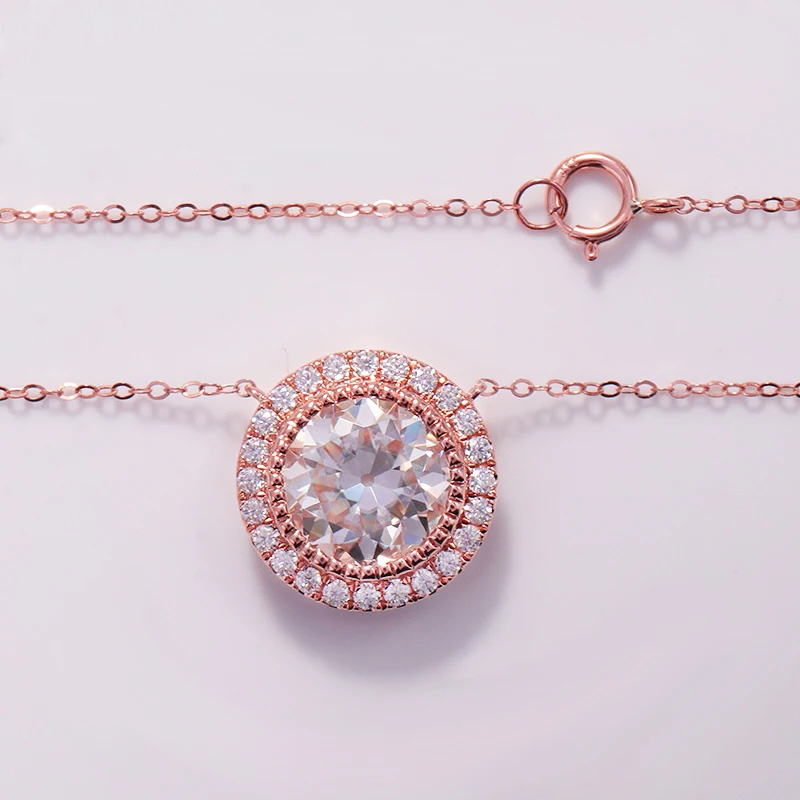 Popular Style Women Necklace 10K Rose Gold Moissanite Diamond Pendant Round H&A Cut Diamond Necklace