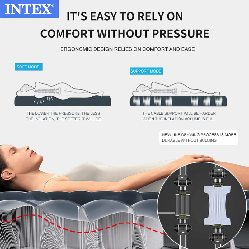 INTEX 64144  Lightweight Queen Size  Inflatable Flocked Double High Air Bed Mattress With Built In pillow