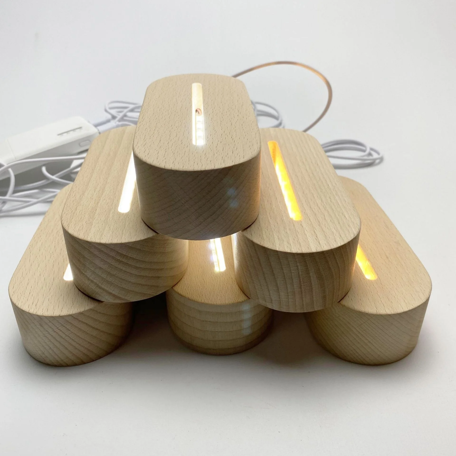 Low Price Beech Acrylic Oval LED Wood Base