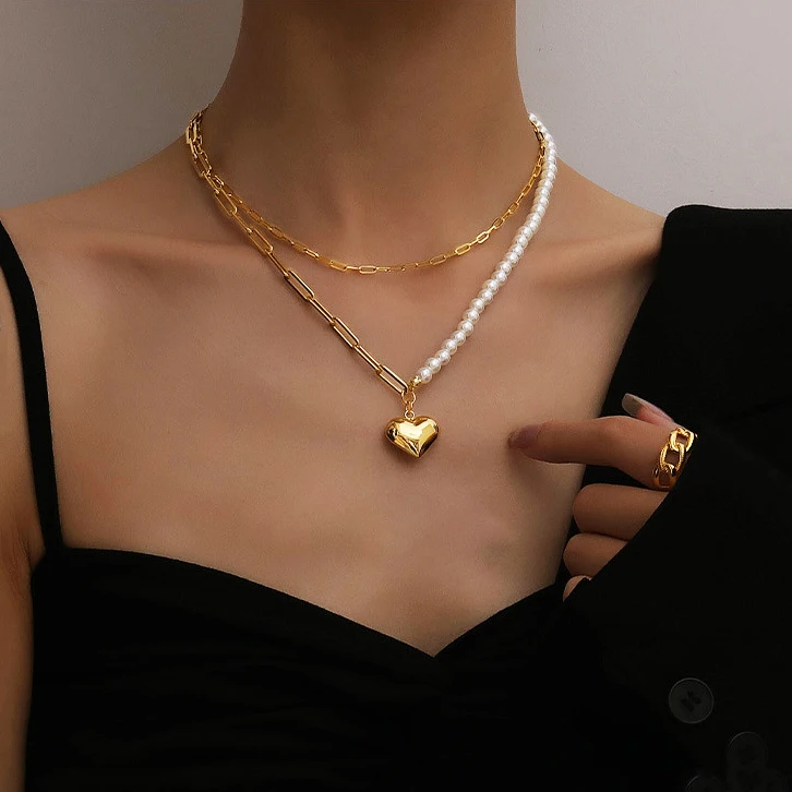 Popular creative fashion stainless steel heart chain necklaces