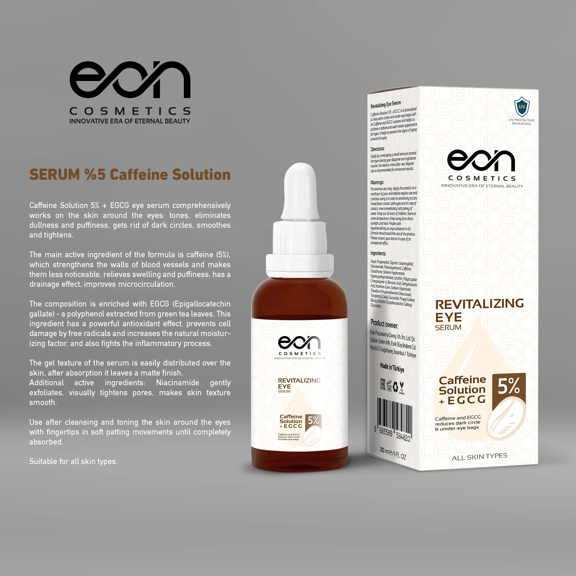Vegan Cream Eye Serum with Caffeine EGCG Niacinamide Formula Brightens Revitalizes Eyes Reduces Dark Circles Puffiness Eye Bags