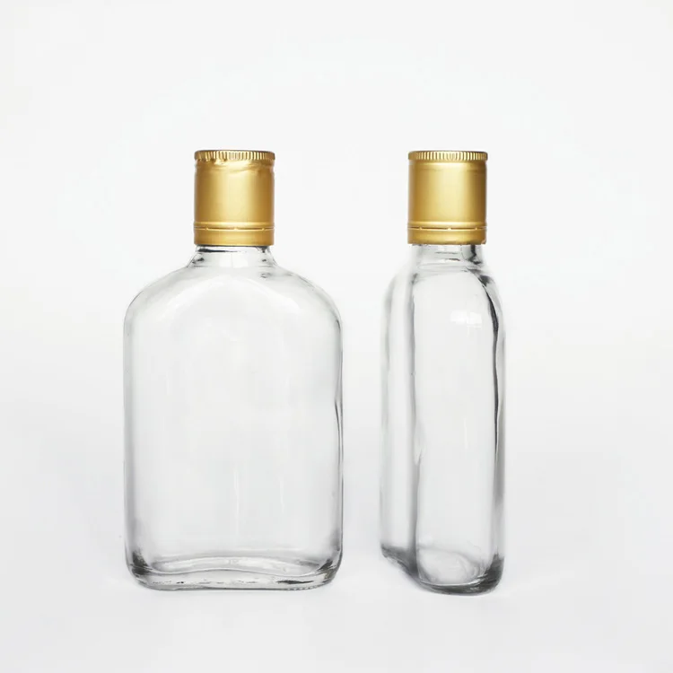 High Quality Clear Flat Flask Liquor Bottle 100ml Whiskey Bottle Glass Alcohol Spirits Glass Bottle