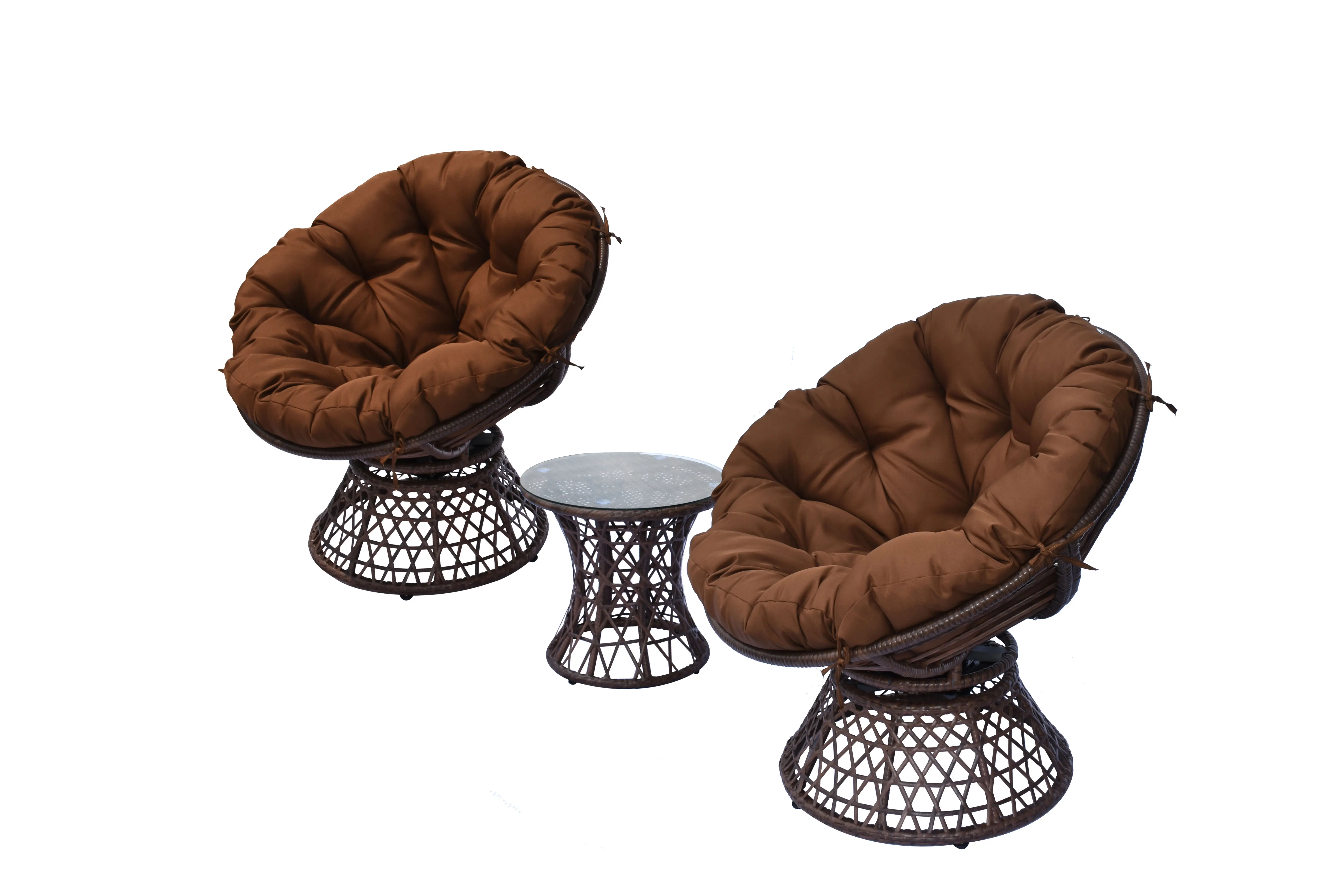 Outdoor Modern Wicker 360 Degree Metal Frame With Cushion Rattabn Swivel Chairs Outdoor Lounge