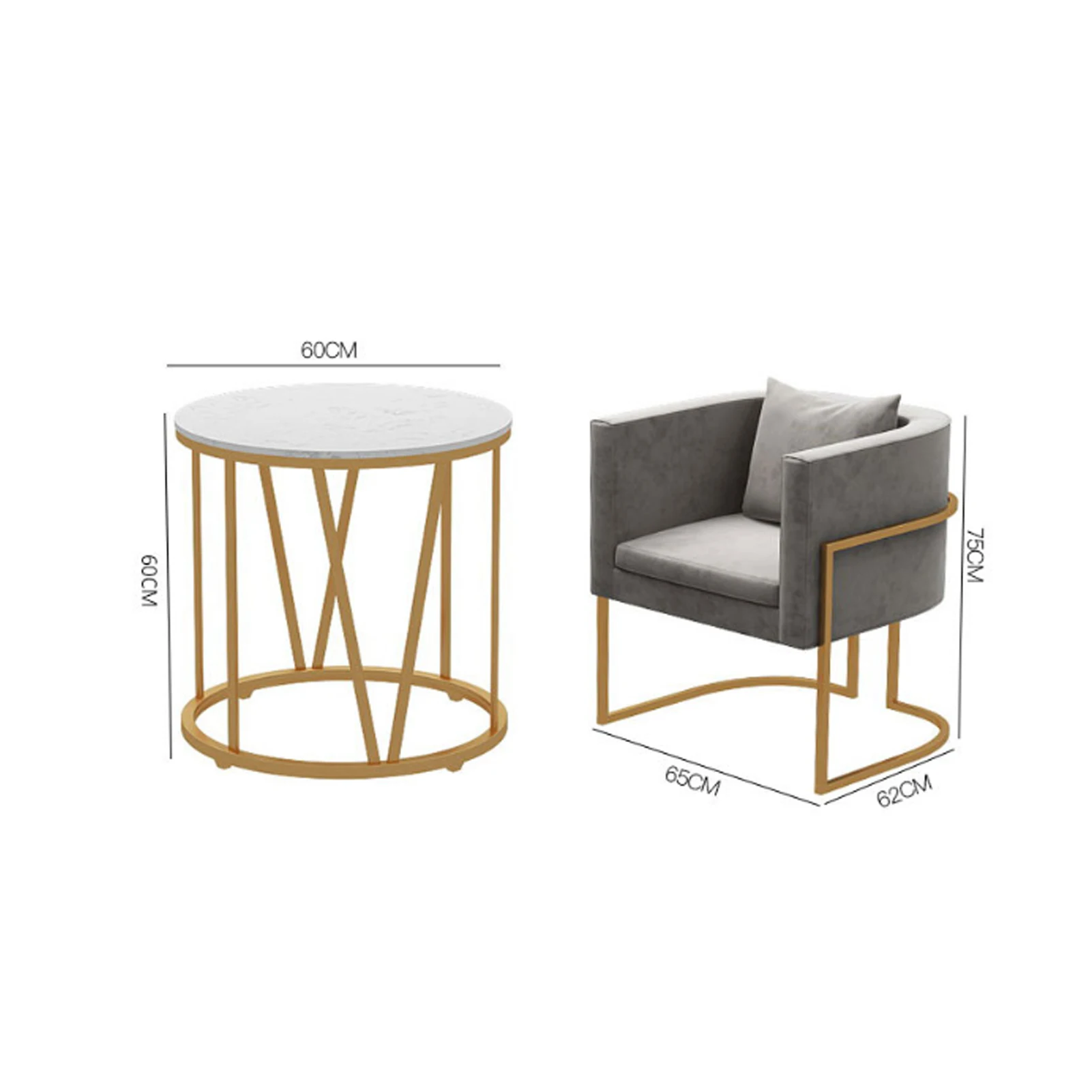 Round Modern White Top Metal Steel Marble Side Table with Golden Base