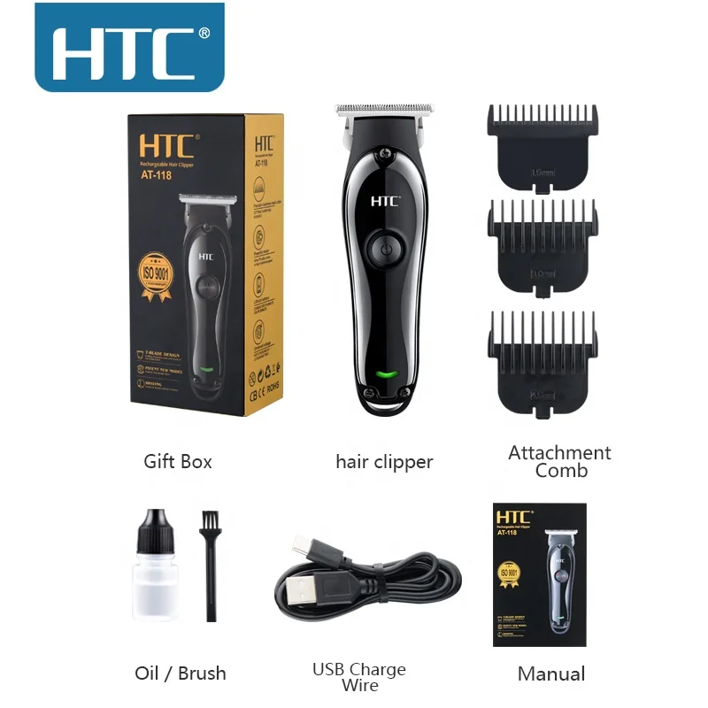 HTC AT-118 Strong Power For Home Use Cutting Clipper Hair Trimmer Cordless Professional Small Hair Trimmer