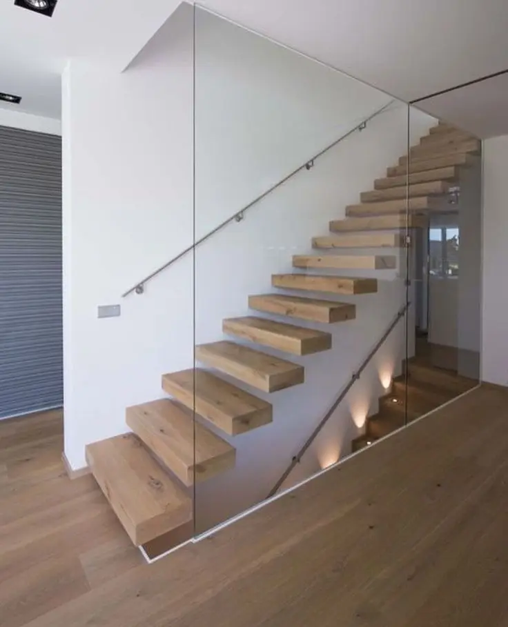 CBMmart Customized Easy Assembled Interior Solid Wooden Oak Tread LED Curved Stair Mono Stringer Glass Railing Staircase