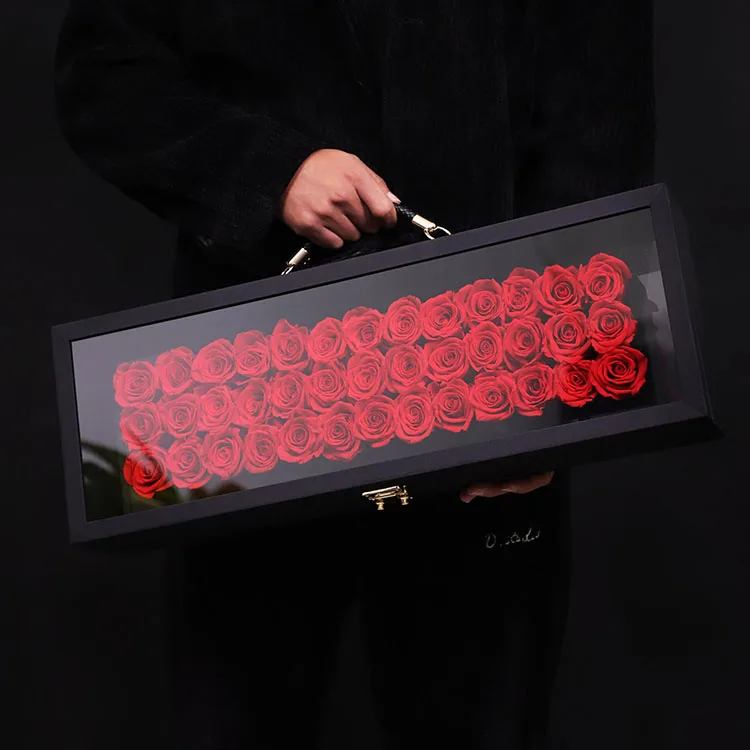
Black Knight rectangular transparent clamshell portable rose box acrylic panoramic eternal flower box gift festive gift box 