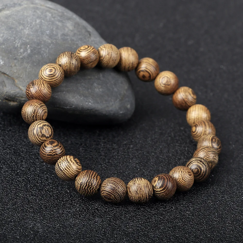 6 8 10 12mm Natural Wenge Wooden Beads Bracelet Tibetan Buddha Rosary Handmade Bracelets Unisex Yoga Meditation Prayer Jewelry