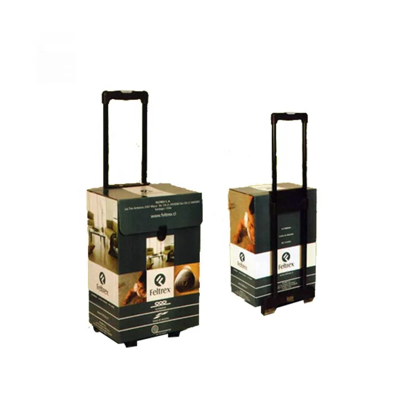 OEM Customized Paper Trolley Exhibition Carton Cardboard Trolley Box Advertising With Handle