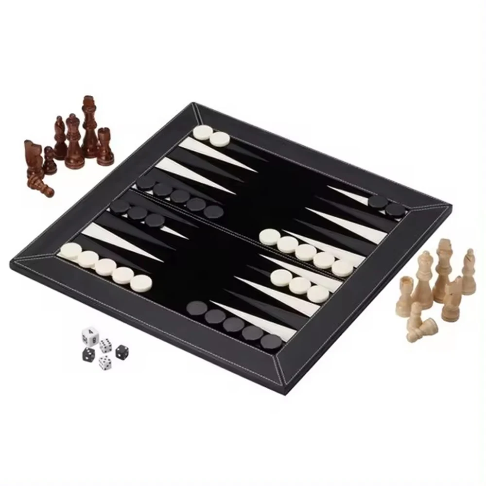 luxury Custom Luxury Leather Chess Board Game Set Travel Games 2 in 1 Backgammon and Chess Set