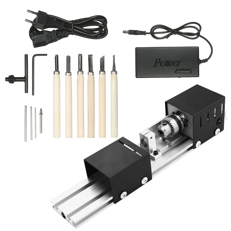 Mini Wood Lathe Machine DIY Woodworking Miniature Buddha Pearl Lathe Grinding Polishing Beads Wood Drill Rotary Tool 12-24VDC