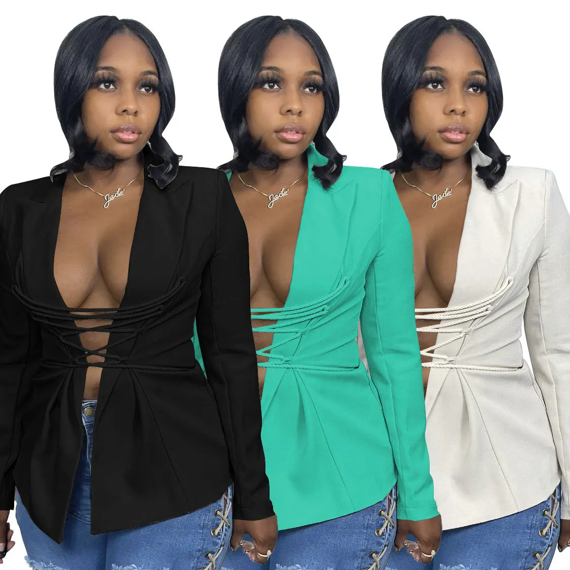 Trendy Femme Fashion Winter Coats 2021 Female White Blazer Suit Top Lace Up String Woman Jacket Long Sleeve Ladies Women Blazers
