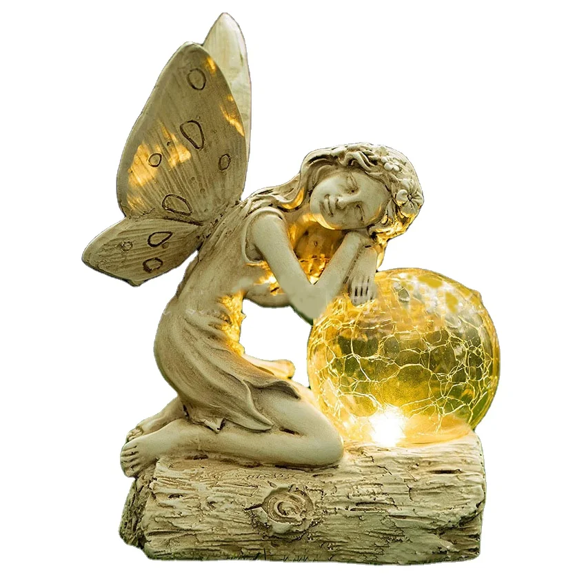 Garden Solar Angel Light LED Resin Angel With Glass Light Outdoor Sleeping Angel Crafts Light