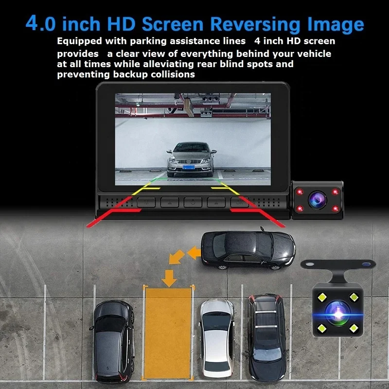 RTS 3 Lens Driving recorder 1080P HD Car DVR Dash Cam Video Recorder with rear camera and motion detection parking guard
