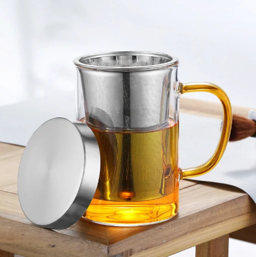 500ml borosilicate glass mug with stainless steel lid & infuser tea double wall glass tea bottle with silicone cheap glass cup