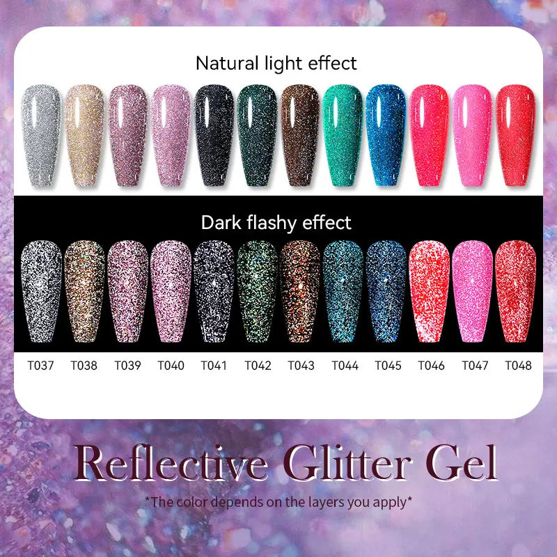 BORN PRETTY PRO 15ml Black Blue Neon Red Reflective Glitter Disco Gel Nail Polish Sparkling Gel UV Ongle Professionnel