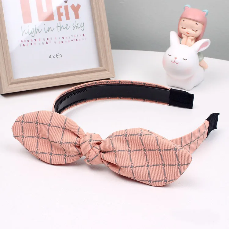 ALLCH RTS Plaid Bow Headbands Beauty Press Hair Head Hoop Knot Ornament Rabbit Ears Vintage Elastic Cross Hair Accessories